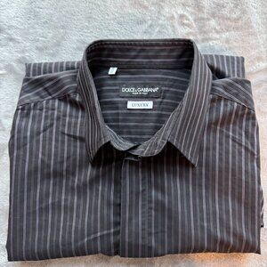 Dolce & Gabbana Mens Luxury Black Striped Long Sleeve Button-Up Shirt 100% Cotto